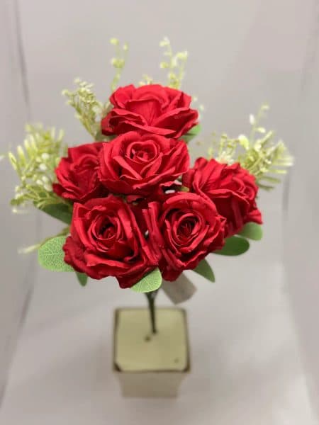 Rosa Fina x 6 con Follaje - 41CM